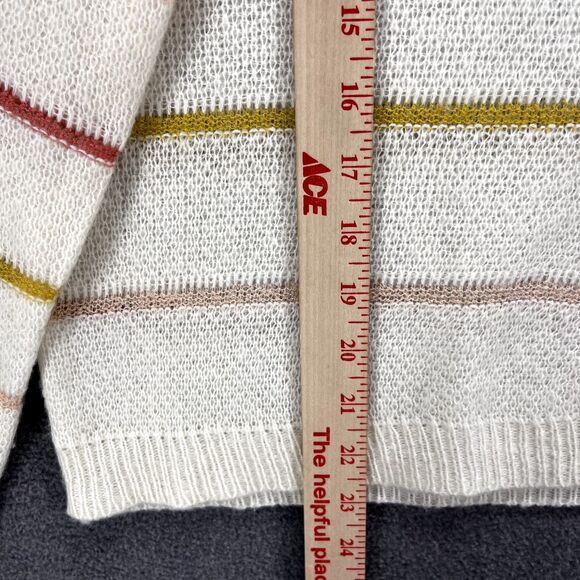 Fate Sweater Womens Large White Yellow Striped Knit Pullover soft crew neck - Picture 11 of 15